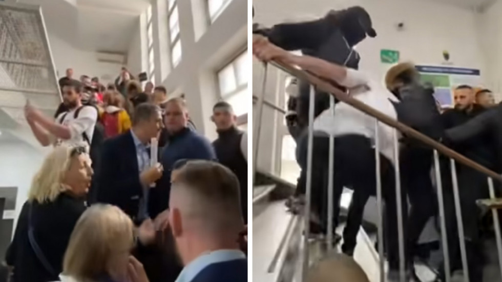 (VIDEO) Sukob građana i obezbeđenja u Opštini Zvezdara: Policija u zgradi, protest nastavljen ispred